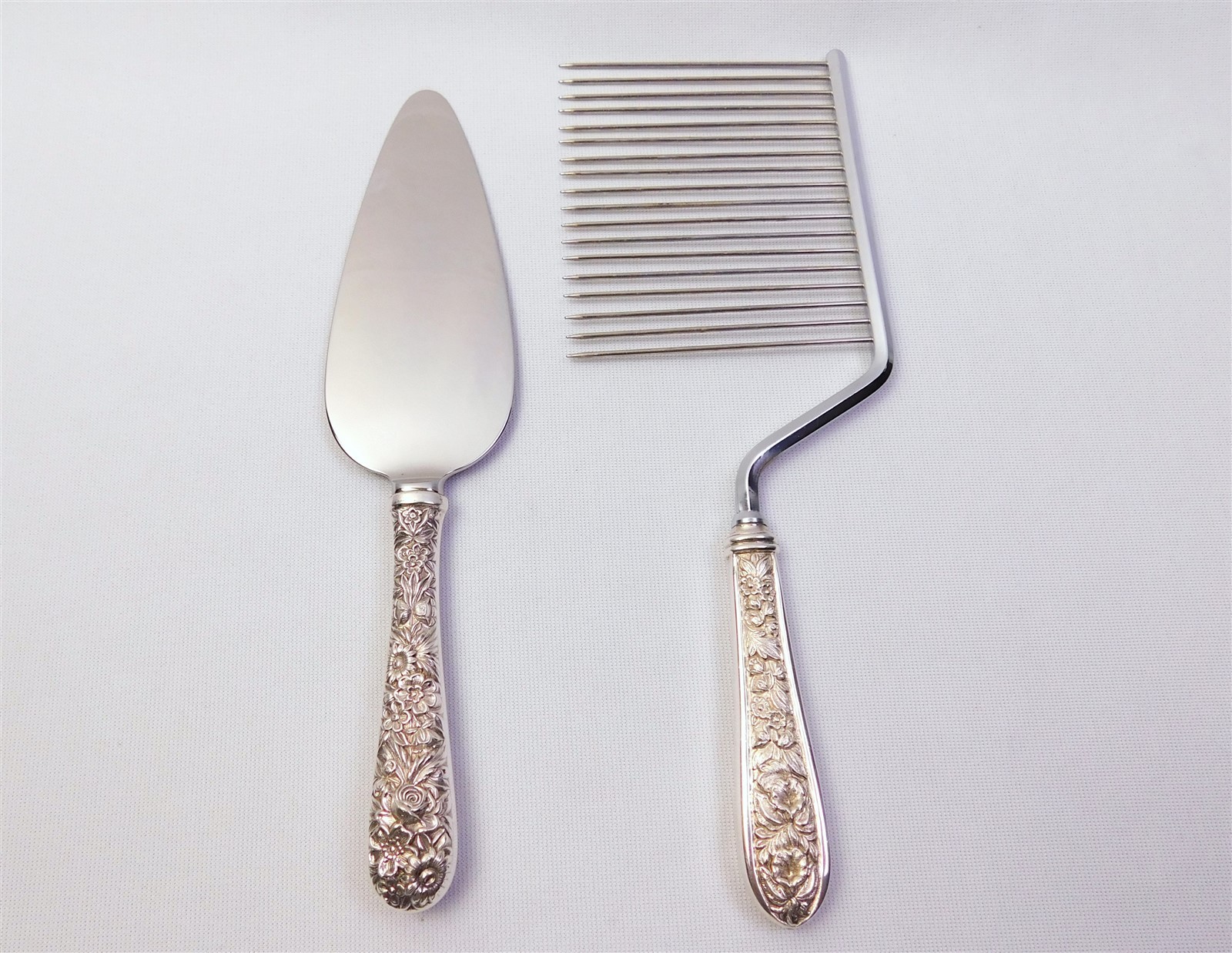 Vtg S. Kirk & Son Stieff Rose Sterling Silver Handles Cake Serving Set