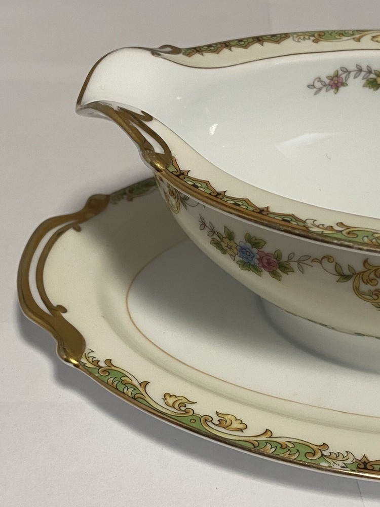 Noritake China Gravy Boat With Under Tray Eureka Pattern Japan Morimura Mark