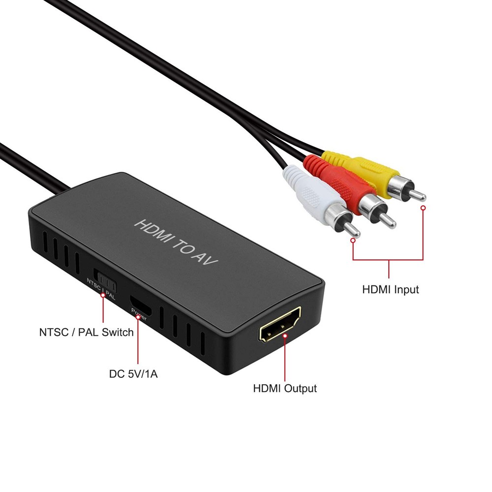 HDMI to AV Converter RCA Composite Adapter, Support Black
