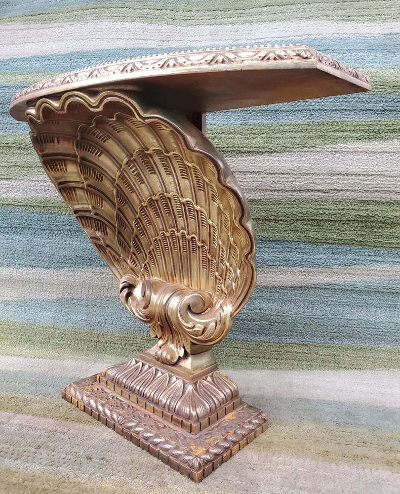 Hollywood Regency Grosfeld House Gilded Shell Console Table Clamshell