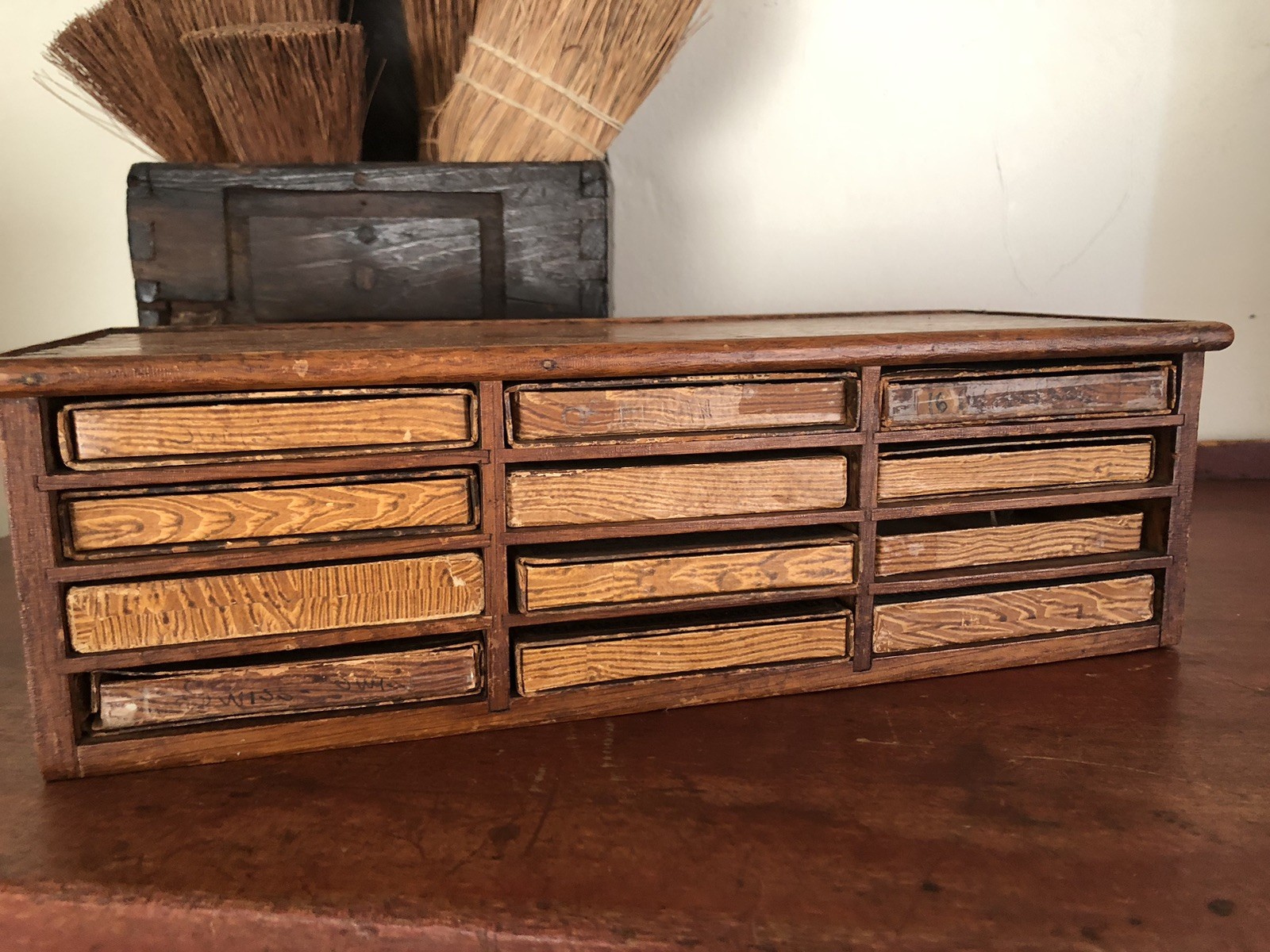 Antique  Primitive Watch Makers Cabinet Mainsprings Drawers