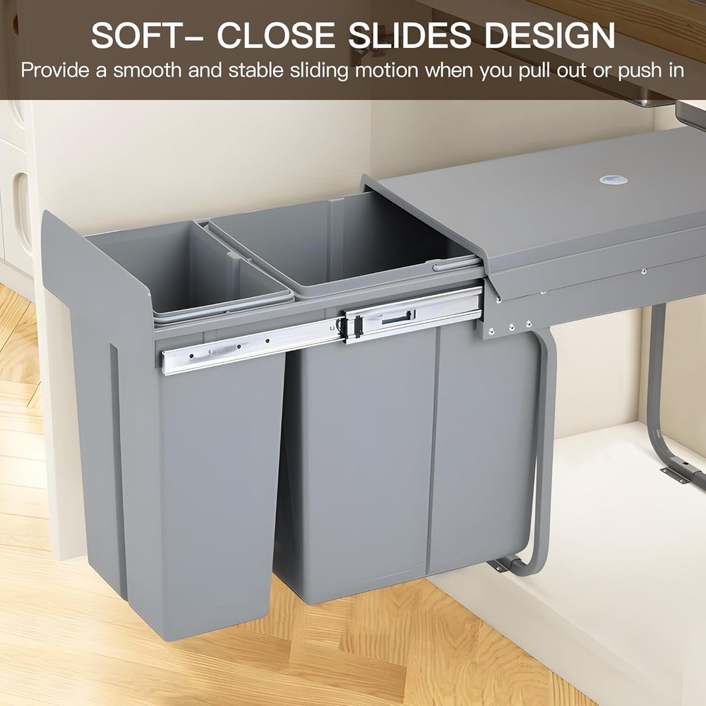 Pull Out Trash Can Under Cabinet Sink Double Sliding Grey