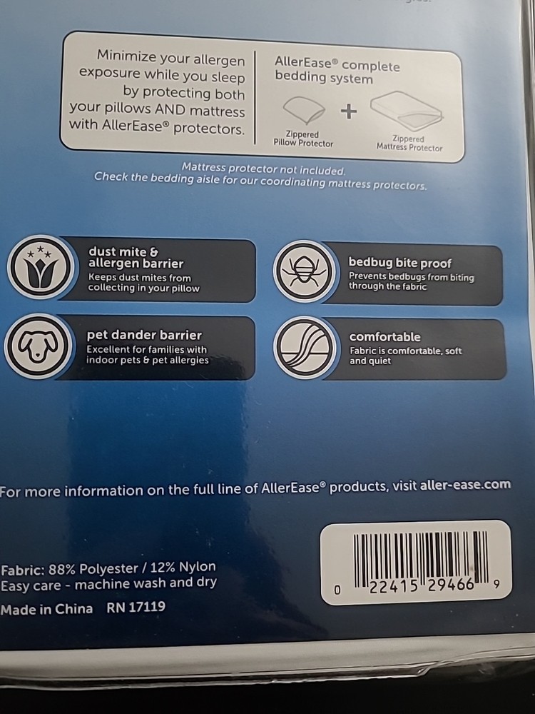 AllerEase Superior Allergy Protection Zippered Protectors Standard/Queen 4 Pack