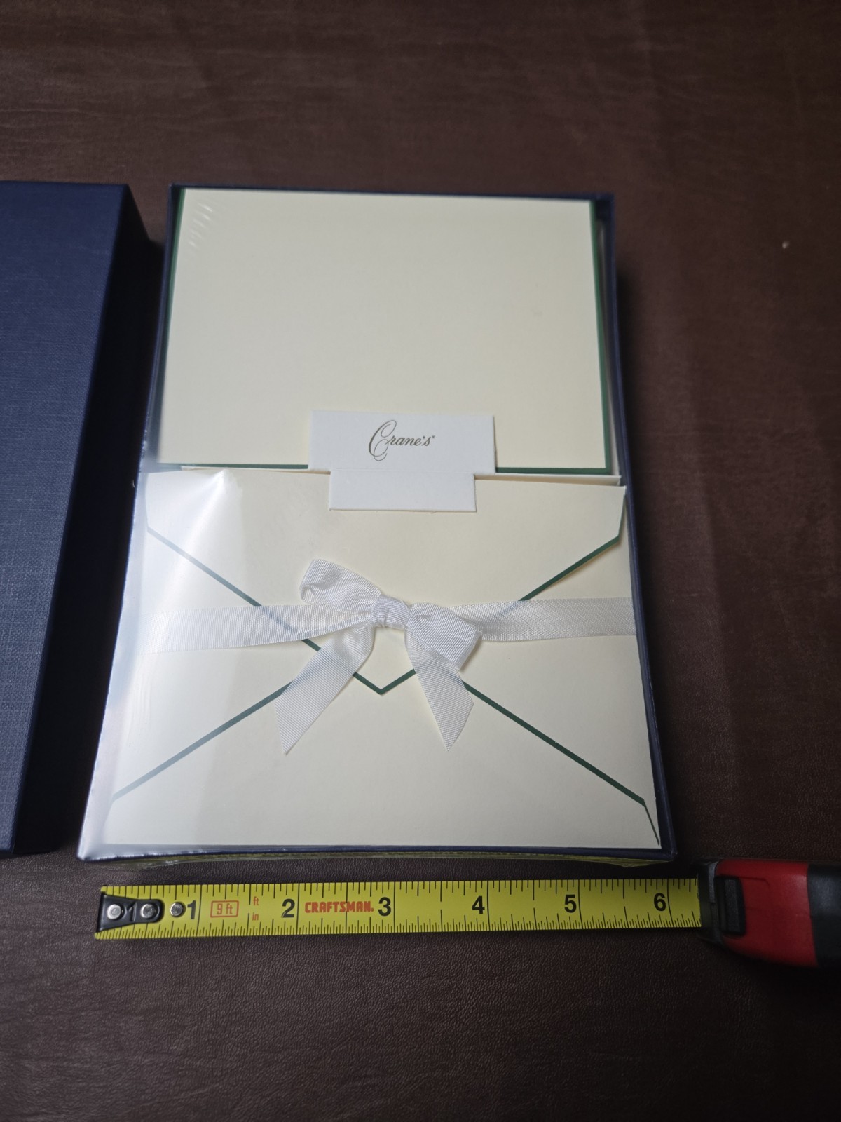 Crane's stationery classic design with a white ribbon bow & cards. Sealed In Box