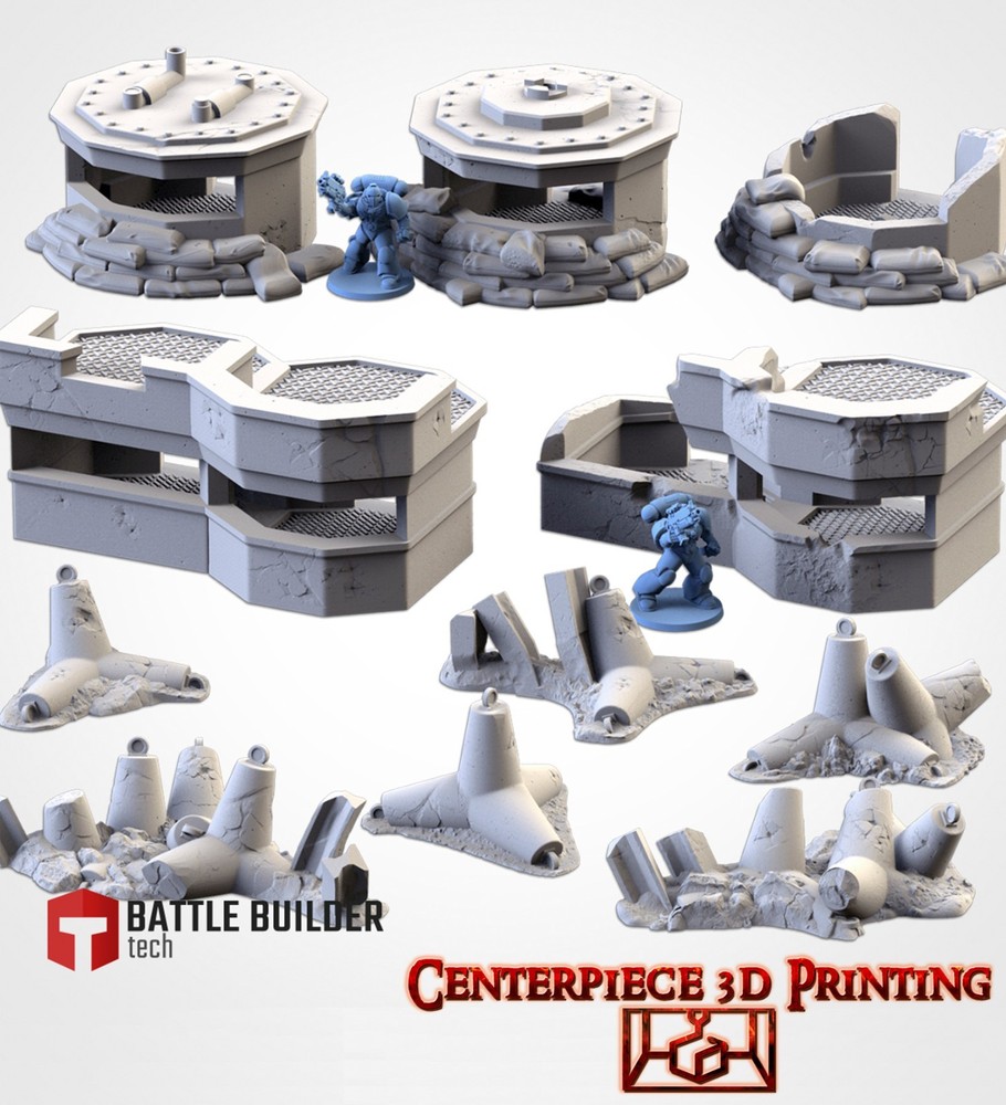 Fortification Bunkers - 3d printed Tabletop Terrain Scenery for Grim Future
