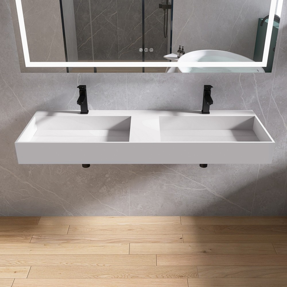 54'' Wall Mounted Bathroom Sink Solid Surface Bathroom Vessel Sink