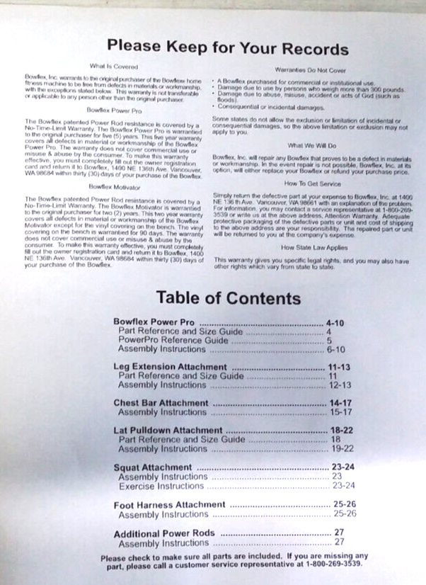 Bowflex Power Pro Assembly Manual Instructions