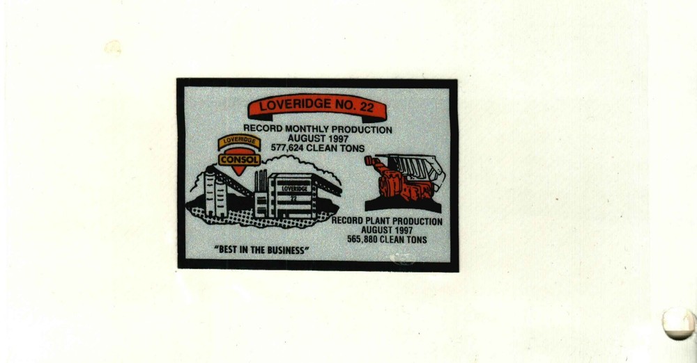 NICE LOVERIDGE CONSOL COAL CO. COAL MINING STICKER # 929