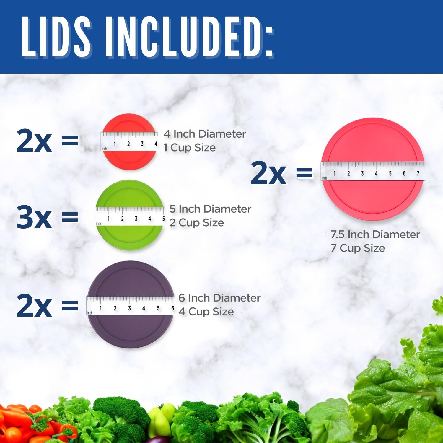 Replacement Lids for Pyrex Glass Containers 1-Cup 2-Cup 4-Cup 7 Cup Round 9pcs