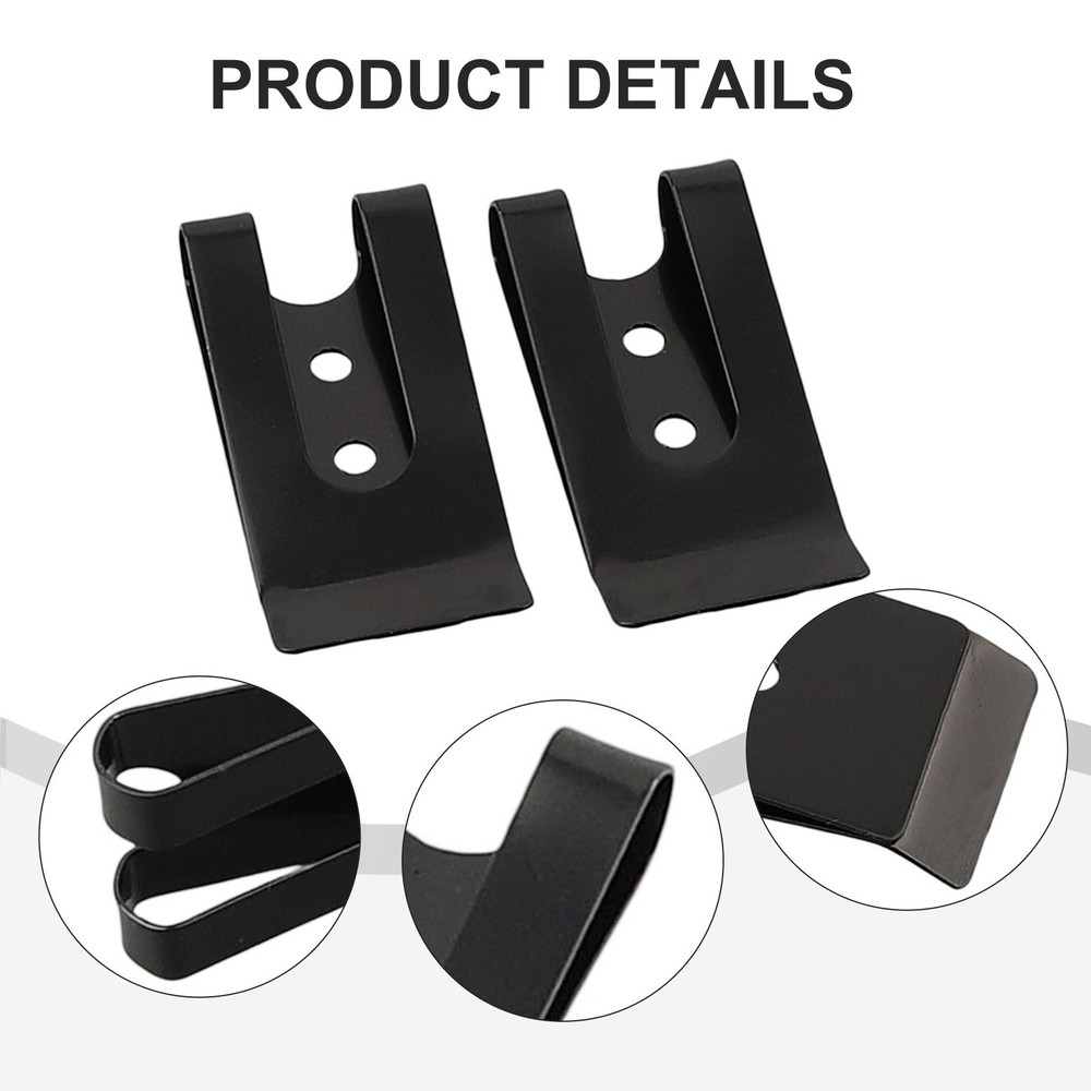 Practical Belt Clip Hook Securing Clip 2pcs Black Coated Finish Flat Base