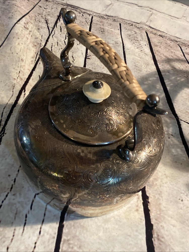England Silver Plated Tea Kettle Pot With Warmer Base Antique
