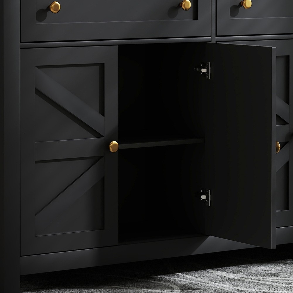 55.1in Sideboard Buffet Cabinet Kitchen Storage Sideboard With Drawers REQY