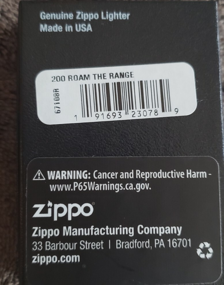 BRAND NEW!ZIPPO LIGHTHER ROAM THE RANGE NEVER USED!