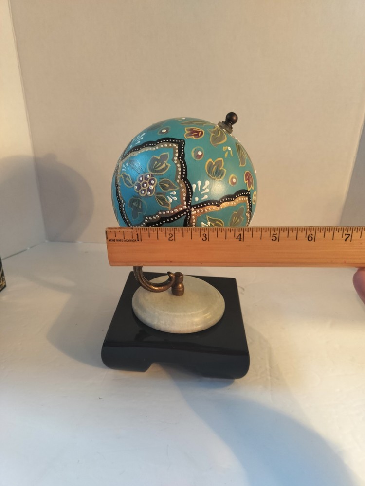 Litton Lane Decorative Handpainted Spinning Globe; White Marble Base,EUC! Pretty