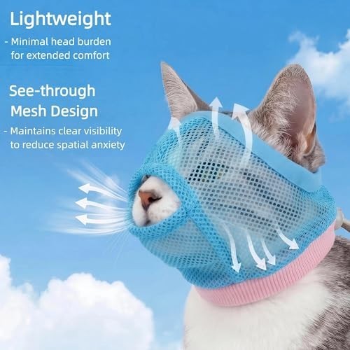2 Pack Soft Mesh Cat Muzzle - Adjustable Calming Head Cover for Grooming, Bathin