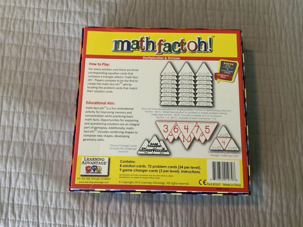 Math Fact Oh! Game by LEARNING ADVANTAGE Multiplication & Division for Ages 8+