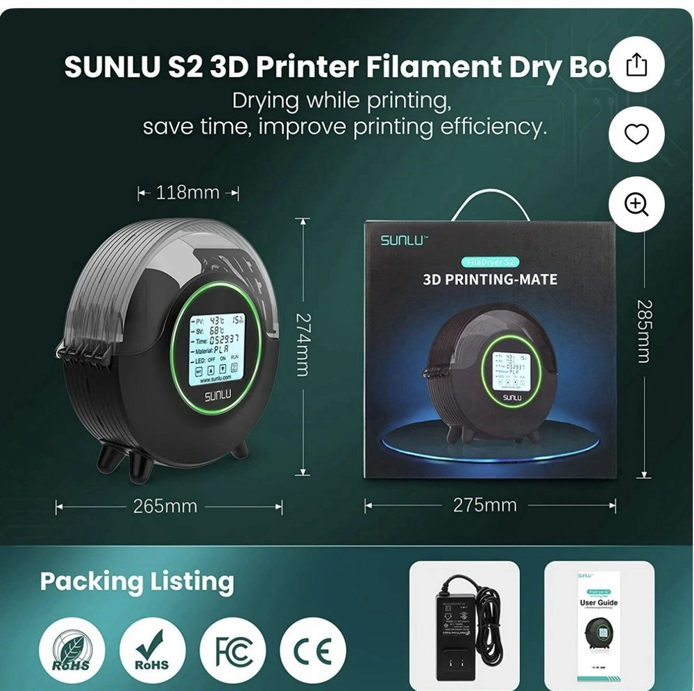 SUNLU 3D Printing Plate Dryer Box S2 with Upper & Lower Heating Plates