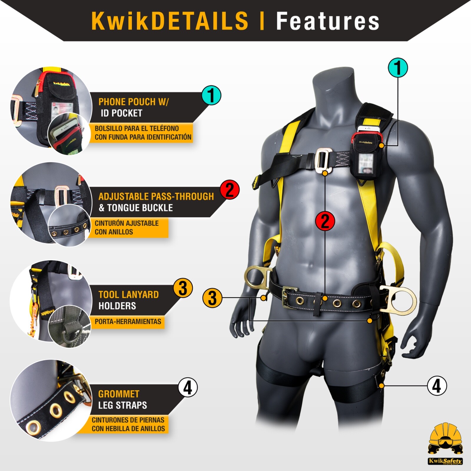 KwikSafety TYPHOON Safety Harness ANSI Fall Protection 3D Ring + Back Support
