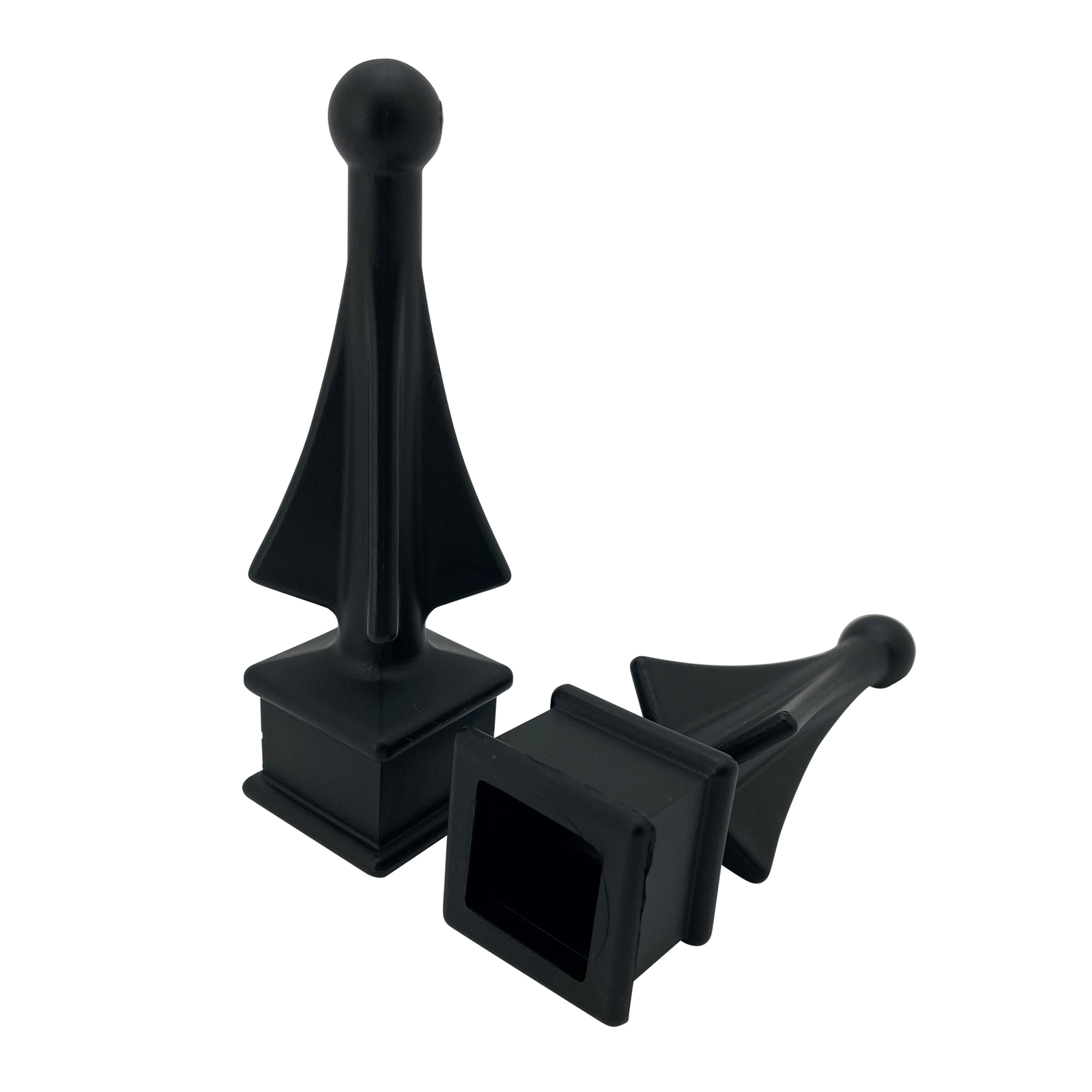 Fence Finials Four-Sided Spire Polypropylene Decorative Fence Toppers - Black