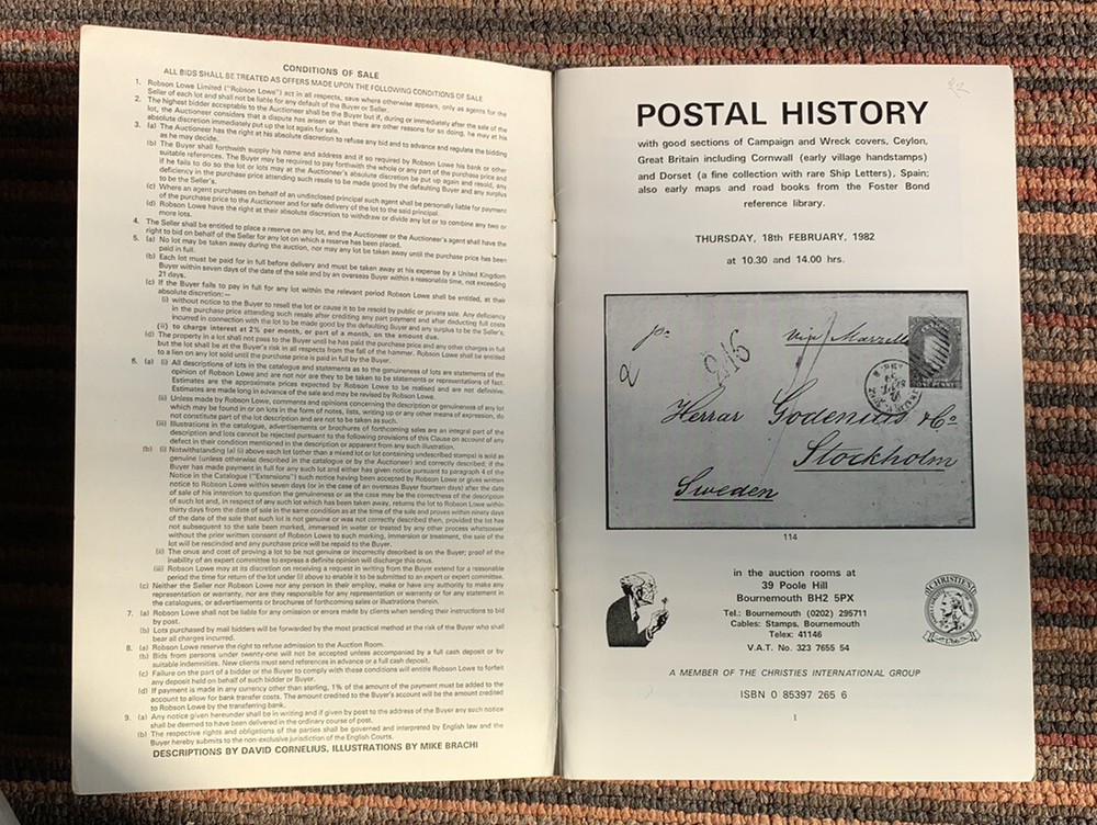 2 x ROBSON LOWE LONDON POSTAL HISTORY AUCTIONS CATALOGUES 1982