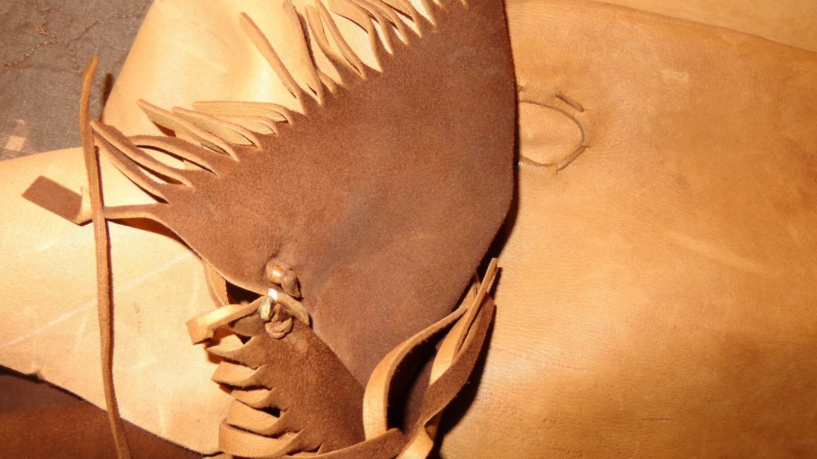 Used Vintage Buckskin Leather Suede Handmade Native American Dress Beads Fringed