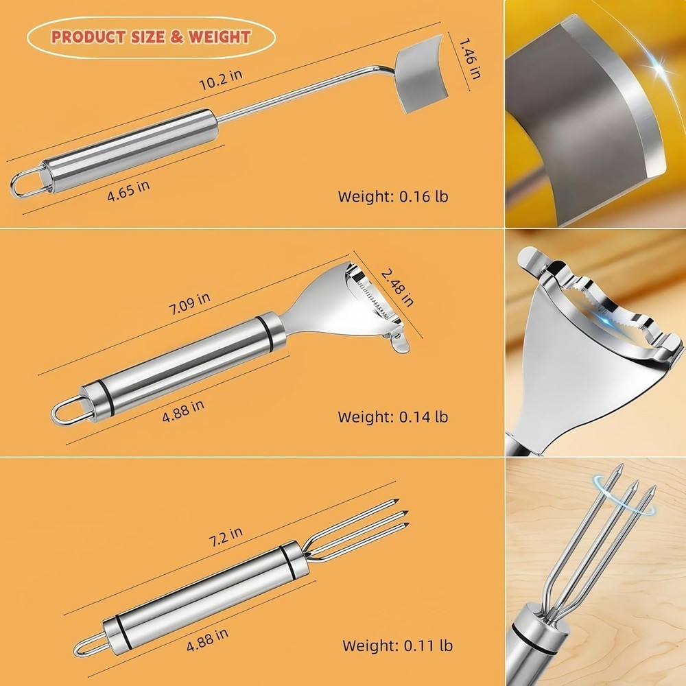 3pcs Corn Cob Peeler Set, Stainless Steel Kernel Stripper Cutter Remover Tool