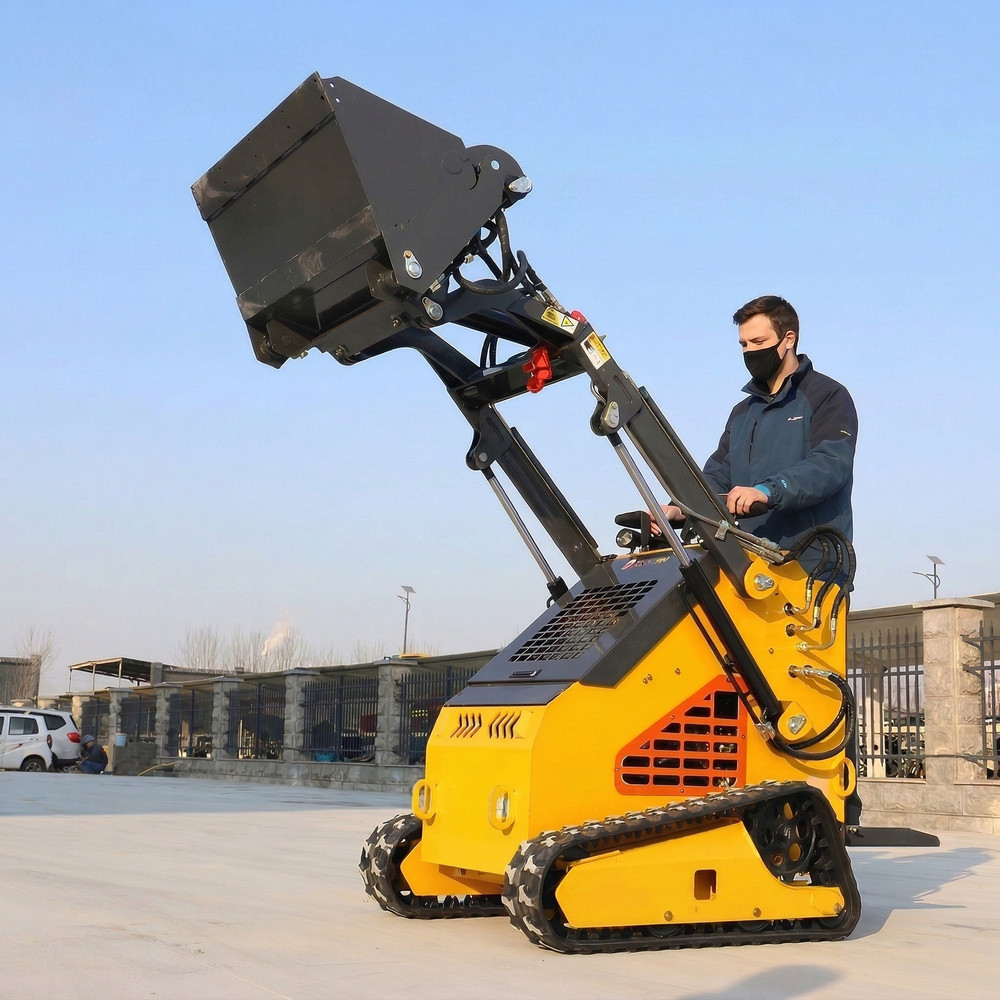24HP Mini Skid Steer Loader Gas Engine Tracked Compact Loader with 4-in-1 Bucket