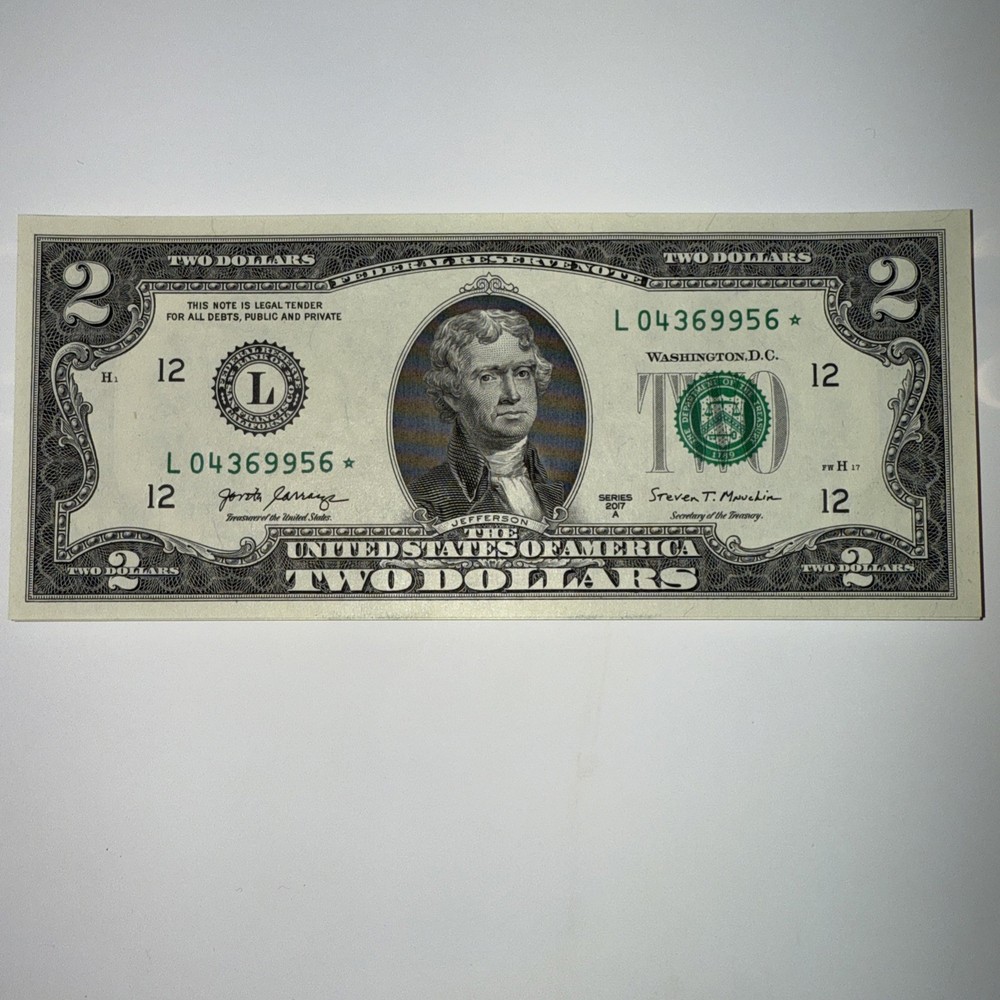 2017A Star Note $2 Two Dollar Bill with L Serial Number UNC EACH Bill