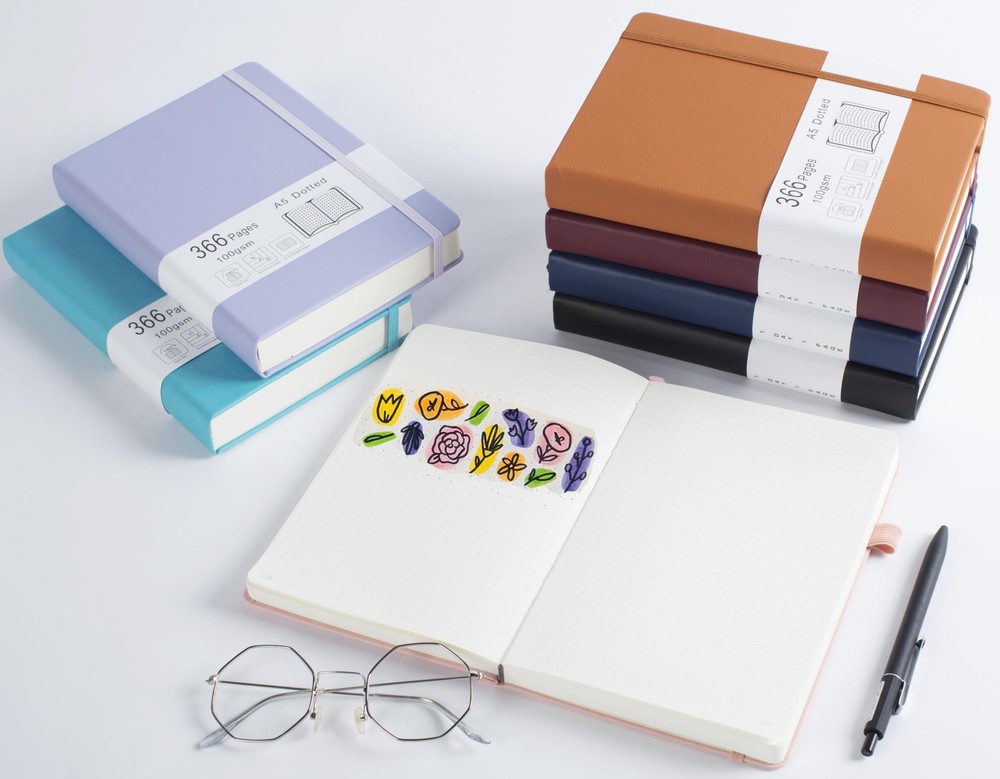 Thick Bullet Notebook with 366 Numbered Pages, A5 Dotted Journal for Bungandy