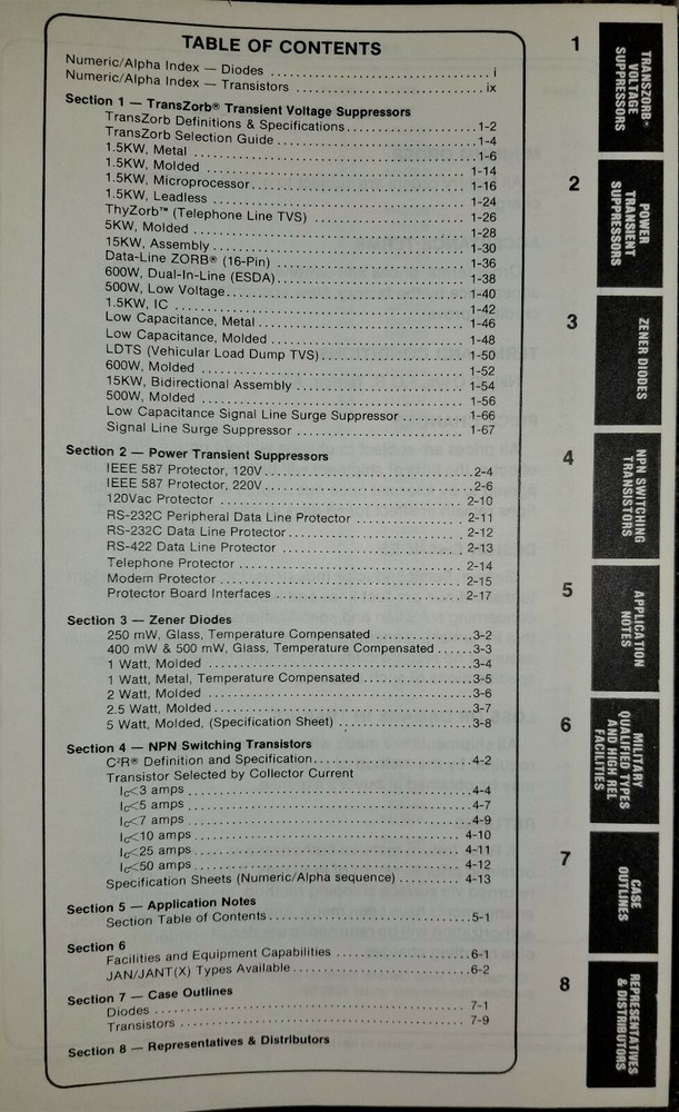 1985 Square D General Semiconductor TransZorb Zener Diodes Transistor Data Book