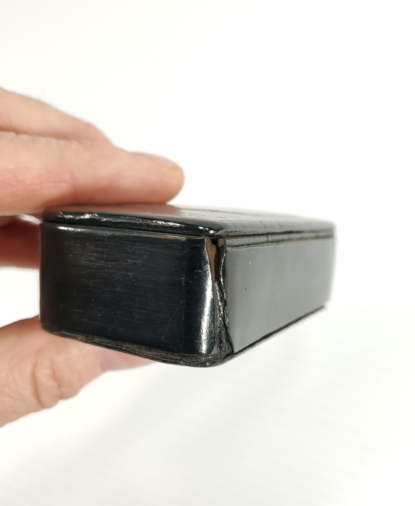 Antique Mache' and Lacquer Snuff Box Rectangular with Decorative Lid