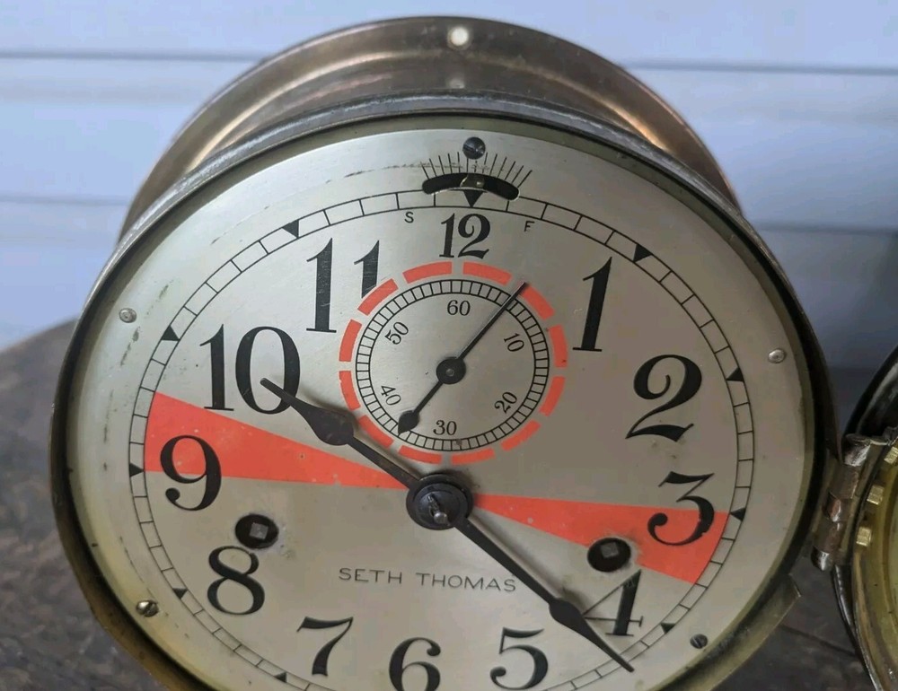 Antique Seth Thomas Ships Clock With Orange Stripe