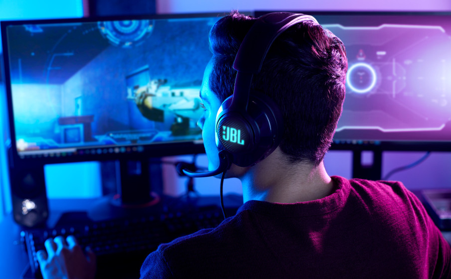 JBL Quantum 400, USB over-ear PC gaming headset with game-chat dial