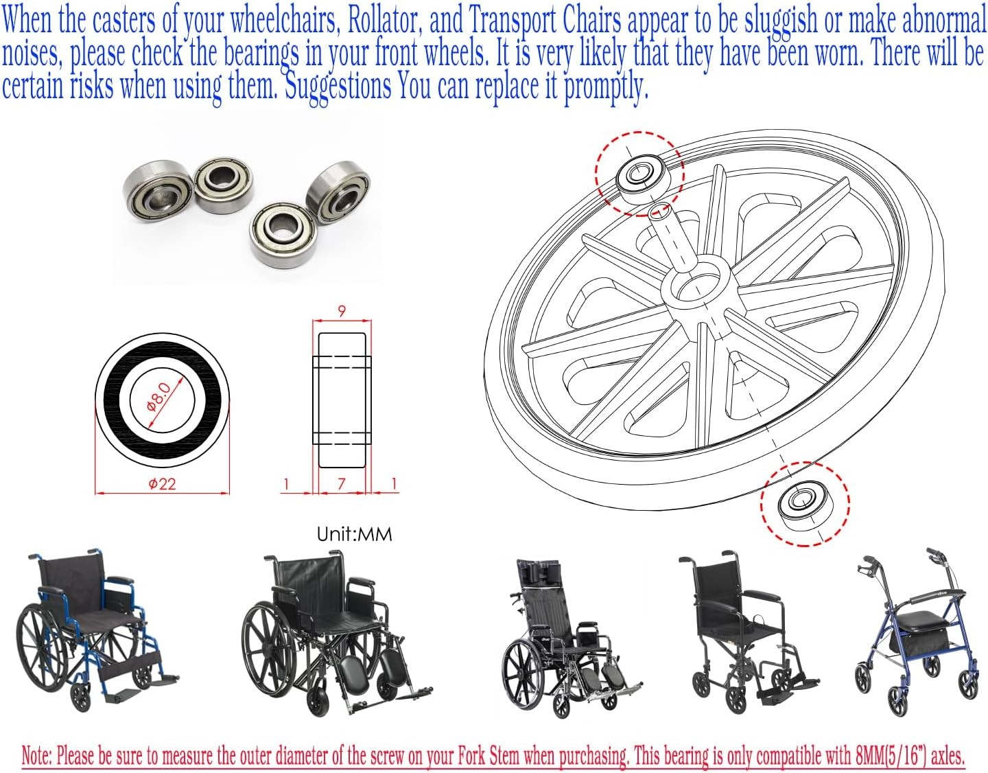 Rollator Caster Wheel Bearings,Wheelchair Bearings,Rollator,Transport...