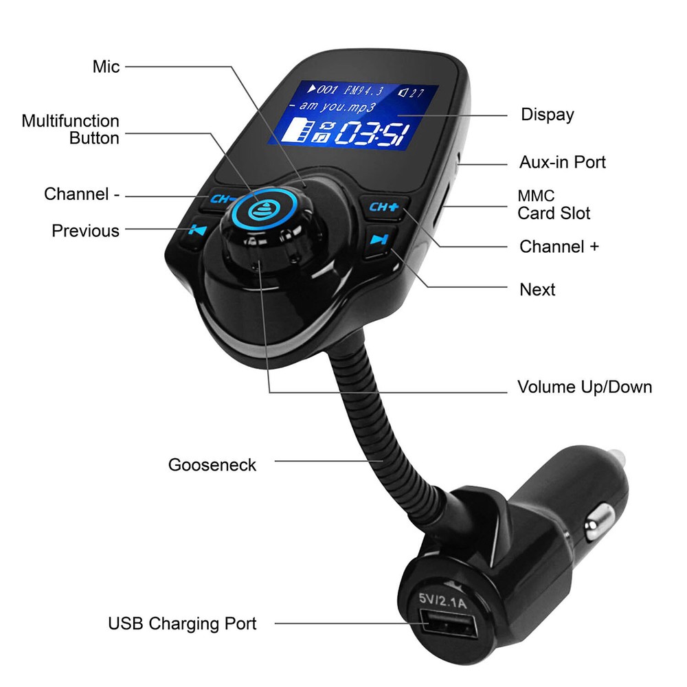 Wireless In-Car FM Transmitter Fast Adapter USB Car Charger Hands-free Calling