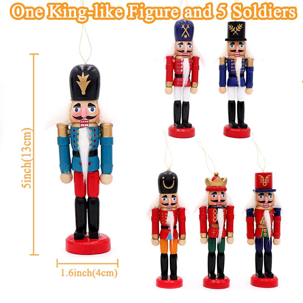 6 PCS Nutcracker Ornament Set Wooden Nutcracker Christmas Ornaments