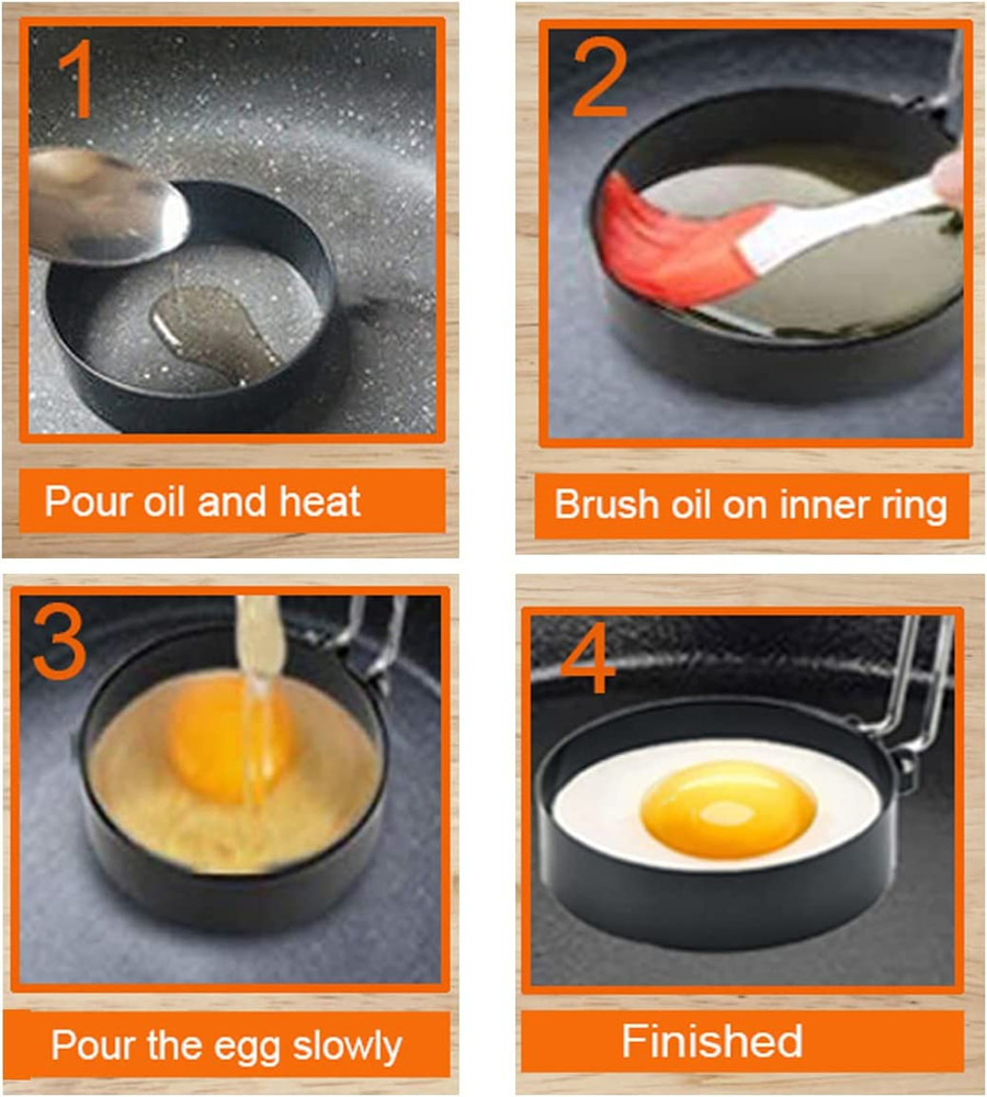 Stainless Steel Egg Cooker Set - 8" Omelette Ring, 6" Pancake Ring, 4" Griddle E