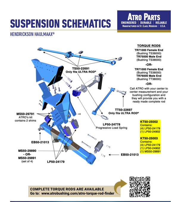 Atro Polyurethane Hendrickson Haulmaax Bolster Spring Kit LP50-24179