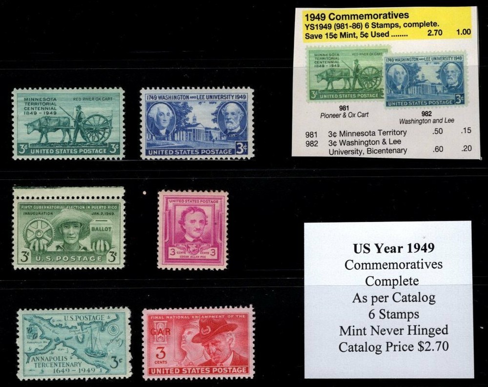 US 1949 Year Set, Complete Commemoratives, Mint Never Hinged, See other years