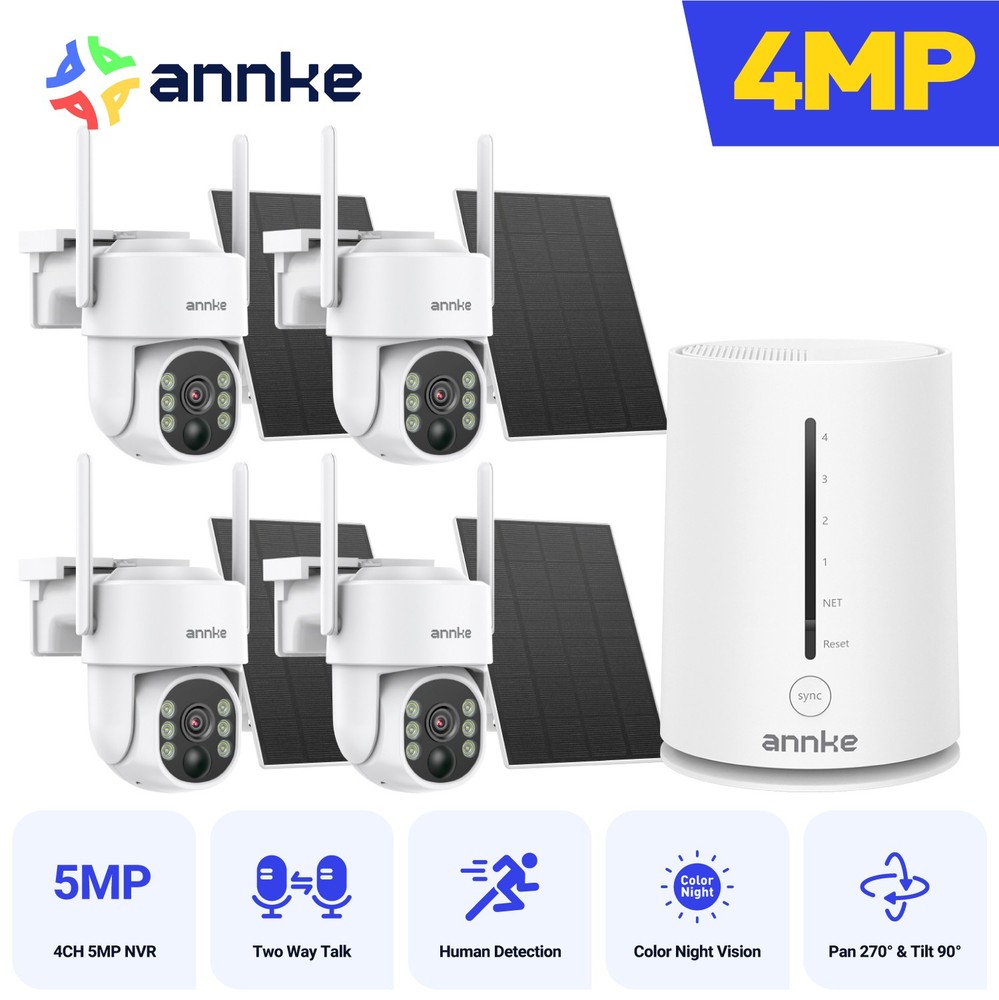 ANNKE 4MP Wireless Solar Battery Powered Security Camera System PT Color Night