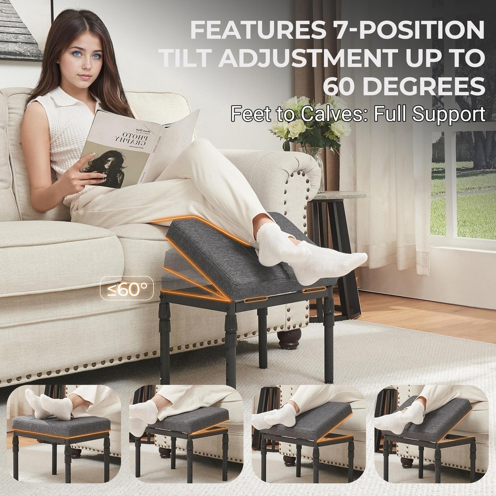 Adjustable Ottoman Pouf, 4 Height Position & 60 Degree Tilt Angle Adjustment ...