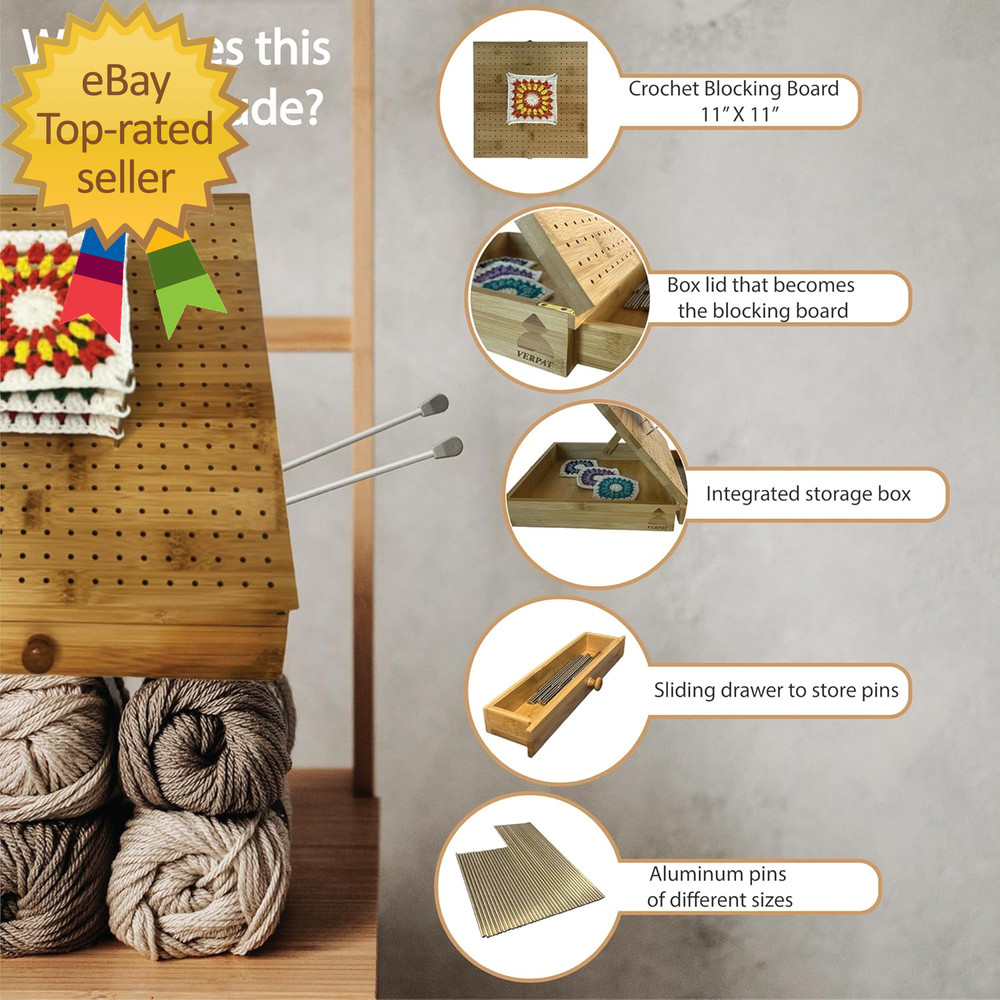 Crochet Blocking Board Multifunctional Container Pins for Granny Square Blocking