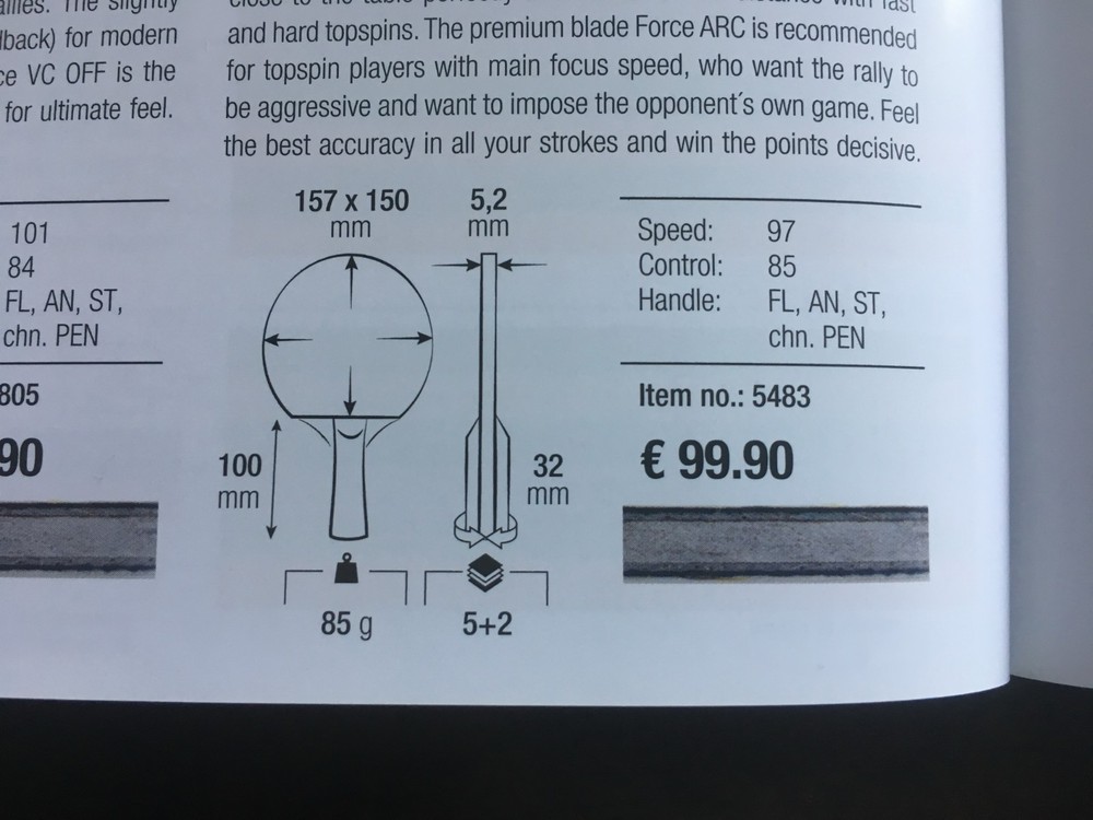 Gewo Force Arc table tennis blade, FL handle