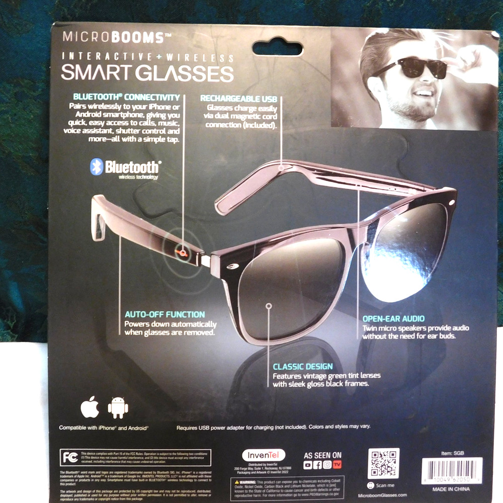 Microbooms interactive Wireless Smart Glasses Black Frames NEW IN BOX sunglasses