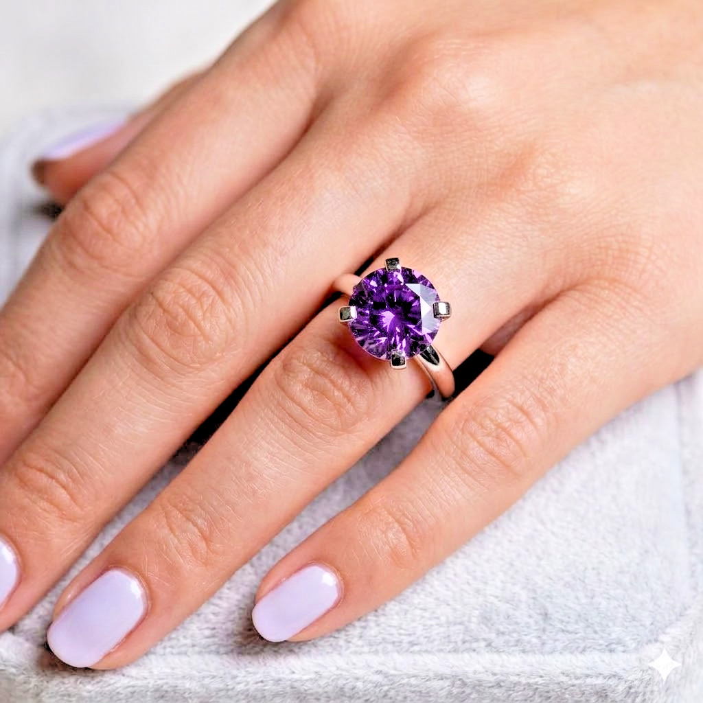 3 Ct Certified Purple Diamond Solitaire Ring-925 Sterling Silver-Tariffs FREE