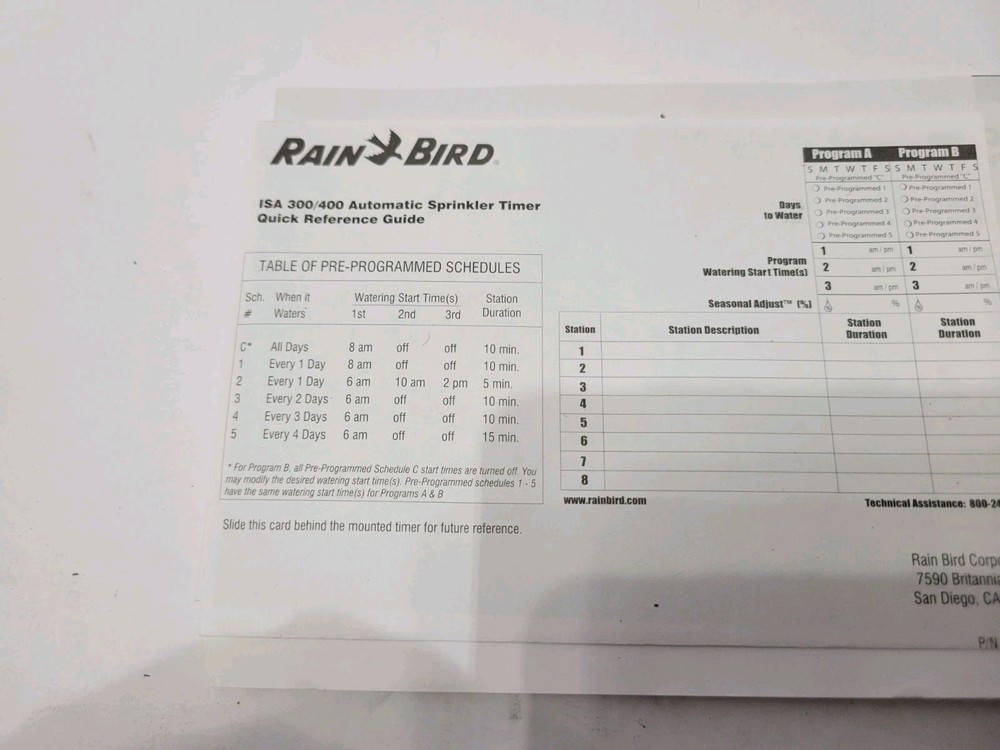 #M) Rain Bird Automatic Sprinkler Timer ISA-304 4 Station Controller Unit Only