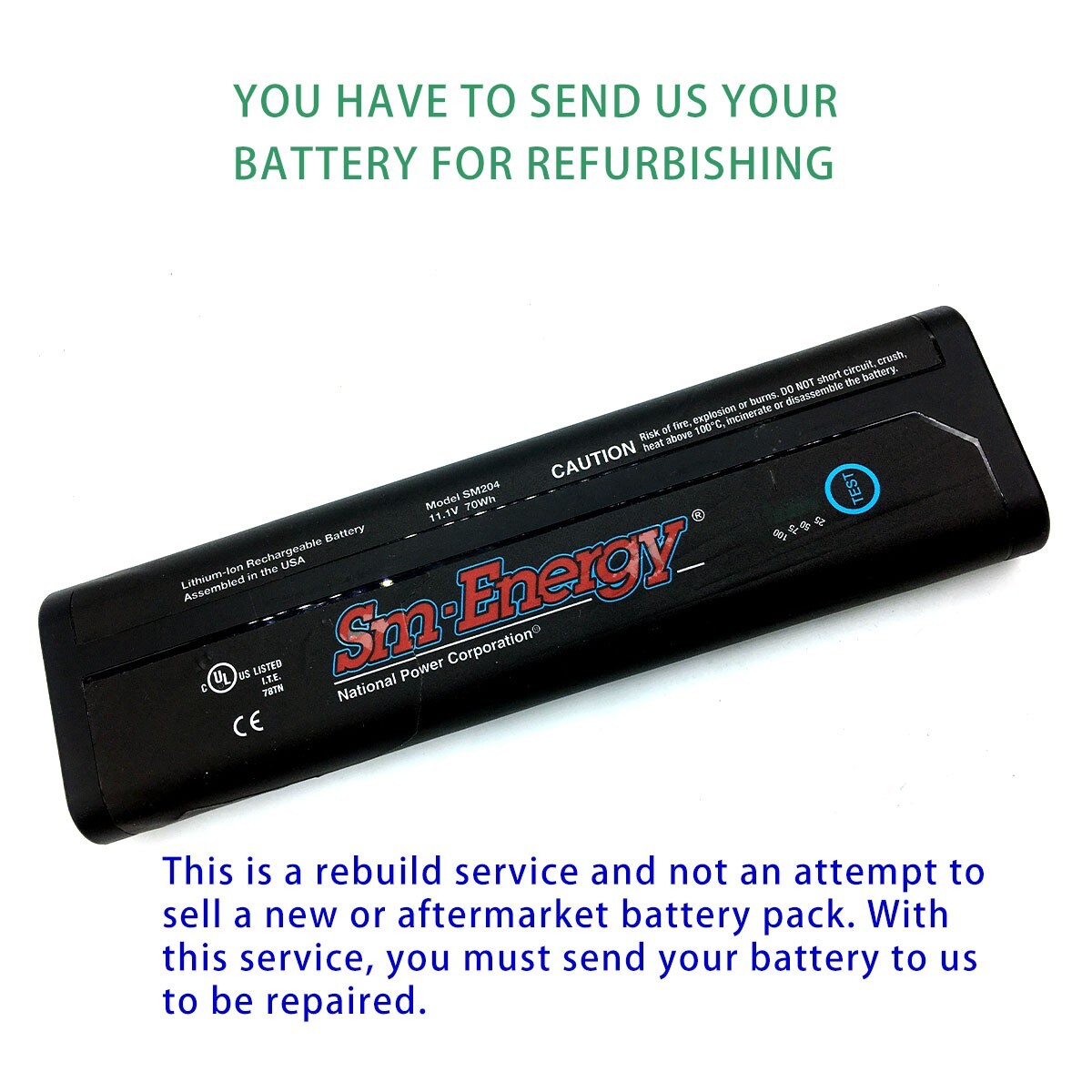 Battery rebuild SERVICE for Snap-On SM ENERGY SM204 11.1V EAA0354L12A