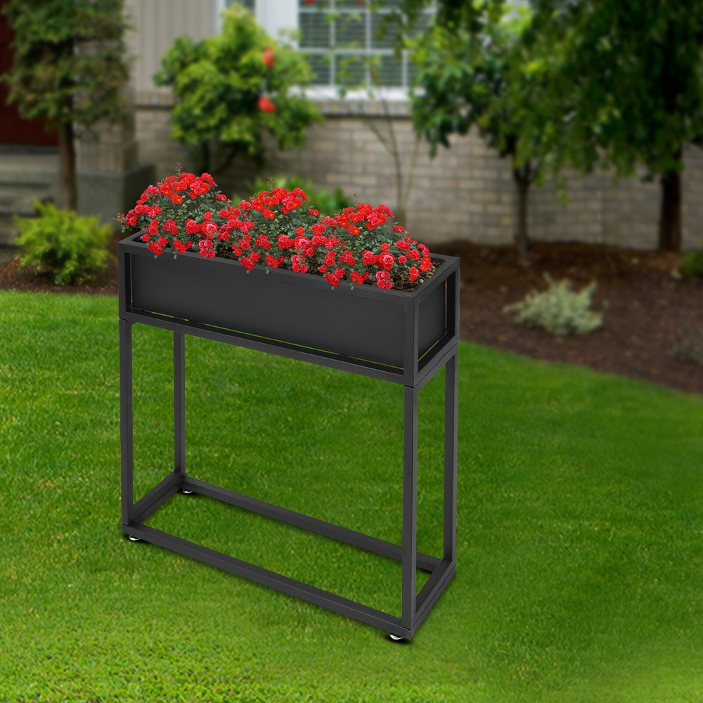 28*8*28" Elevated Planter Box Tall Rectangular Planter Garden Plant Stand Black
