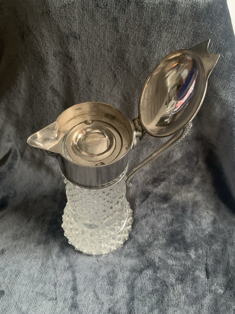 Victorian Silverplate Glass Pitcher Diamond Pattern Antique