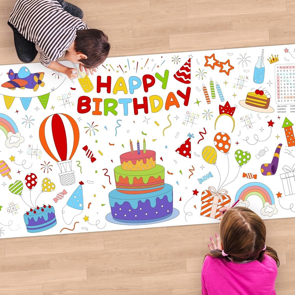 Childom 1 Pack Birthday 72" x 30" (Rectangular), Happy Coloring